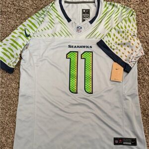 NFL Seattle Seahawks White and Neon Green #11 Jersey